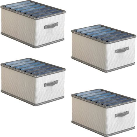 Panier de rangement pliable 4 pièces, boîte de rangement pour vêtements, organisateur de vêtements, énorme 7 compartiments, beige gris (1/5)