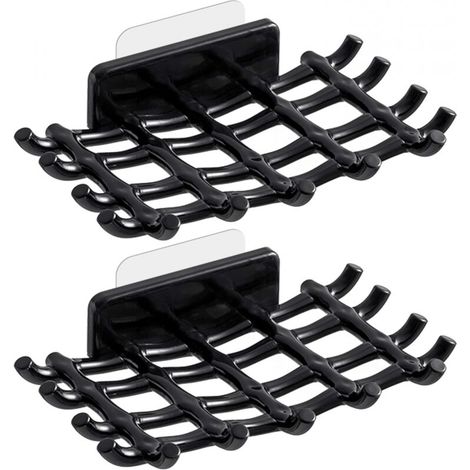Seifenhalter für die Wandmontage in der Dusche, selbstentleerend mit Haken, ohne Bohren, geeignet für Badewanne und Küchenspüle (2er-Pack, Schwarz) (1/5)