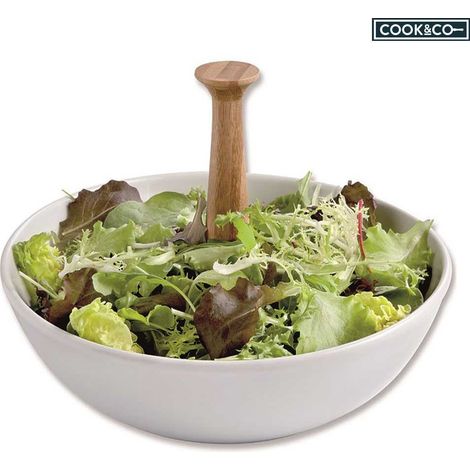 Insalatiera Ciotola Per Insalata 18cm In Ceramica Con Manico In Bambù Cucina (1/4)