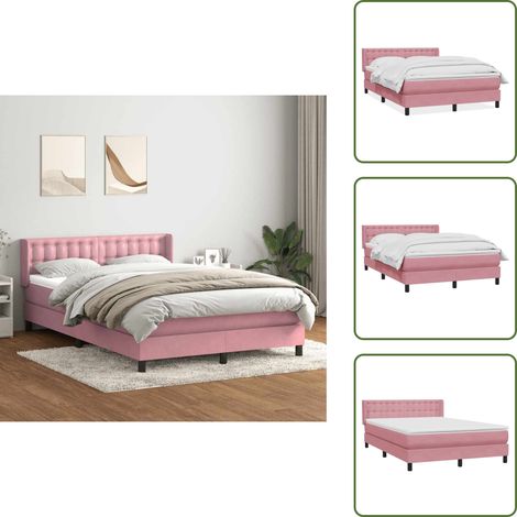 The Living Store Boxspringbett mit Matratze Rosa 140x220 cm Samt - Matratze (1/5)
