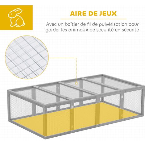 Clapier cage à lapins extérieur intérieur 2 portes supérieures 181L x 100l x 48H cm bois massif gris (1/5)