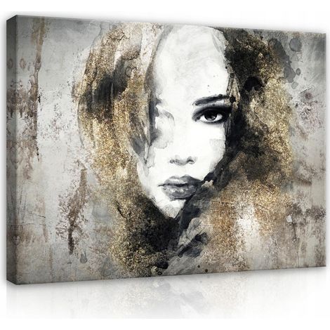 Peinture sur toile visage d'une femme bouche béton 100x70 (1/3)