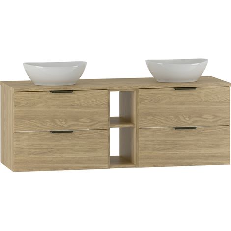 Doppelwaschtisch 140.6cm Astrid mit 4 Schubladen, Holzoptik