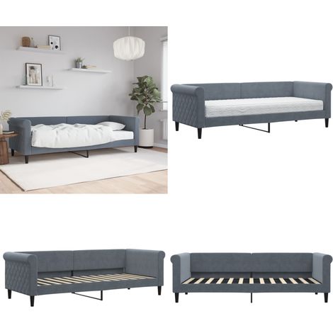 vidaXL Lit de jour avec matelas gris foncé 80x200 cm velours (1/5)