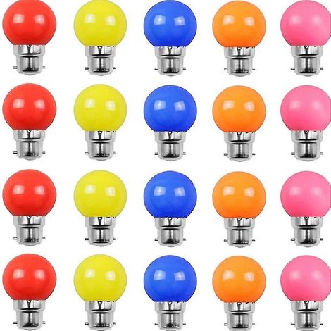 Lot de 20 ampoules LED colorées 2W E27 G45, ampoules LED en forme de balle de golf, couleurs assorties : rouge, vert, bleu, rose, jaune (1/5)