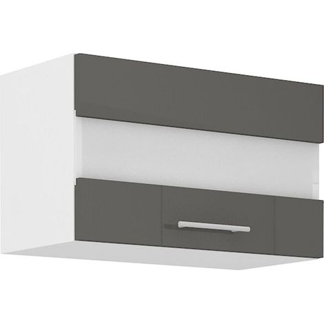 Küche Glashängeschrank 60 Lara Grau Glanz + Weiss matt Küchenzeile Küchenblock