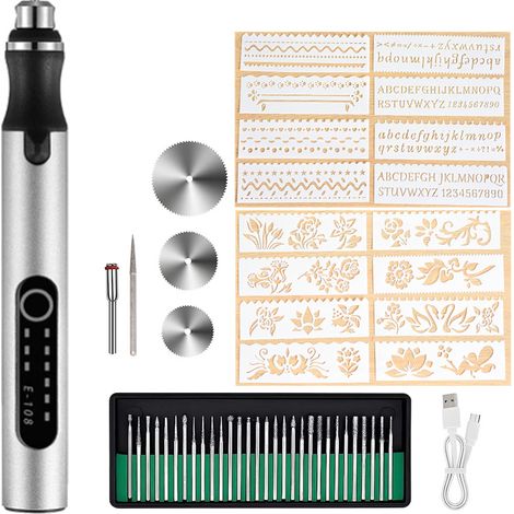Penna per incisione elettrica, kit di strumenti per incisione portatile, mini penna per incisione, ricaricabile tramite USB, gioielli fai da te, metallo, vetro, pietra, plastica, legno, strumento per 