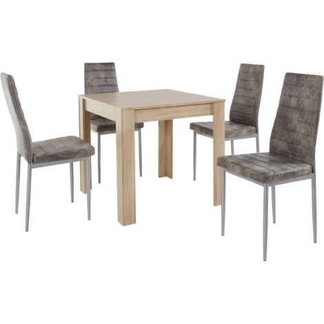 Lynn & Kate-Ensemble de Table à Manger 80x80cm avec 4 Chaises Gris Clair (1/2)