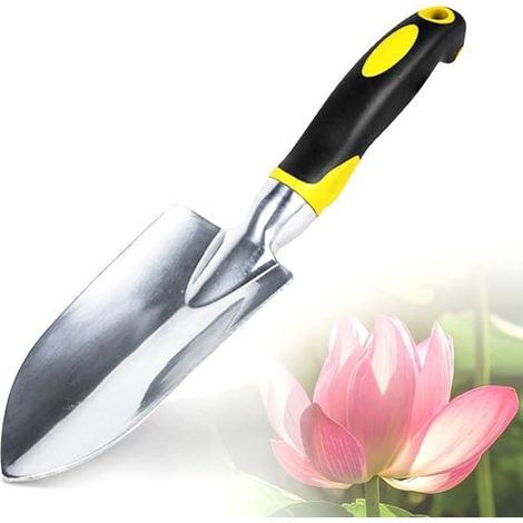 Gelbe Aluminium-Gartenschaufel mit komfortablem, rutschfestem Griff – zum Pflanzen, Jäten, vielseitiges Werkzeug – perfektes Gartengeschenk (1/5)