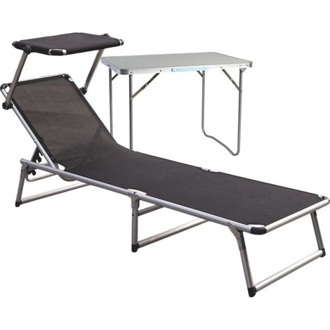 Alu Gartenliege mit Dach schwarz + Beistelltisch-MMC372310S+MMC330870 (1/4)