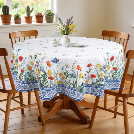 Nappe ronde Ø 180 cm à motif floral, lavable, polyester