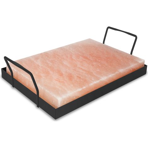 Wolketon Piedra de sal del Himalaya con soporte 30 x 20 x 3 cm Piedra para barbacoa Barbacoa de gas Filete Pescado Bandeja para servir Natural