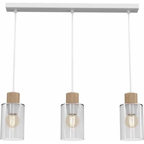 Suspension Milagro Madera 3 lumières blanc bois verre (1/5)