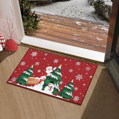 Rote Weihnachtsmann-Fußmatte für den Außenbereich, Willkommensmatte für die Haustür, rutschfeste Weihnachtsmatte für drinnen und draußen, 60 x 90 cm (1/5)