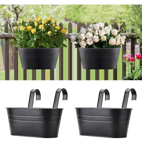 Pots de Fleurs Suspendus Pot Fleur à Suspendu Exterieur avec Crochet Amovible pour Balcon Clôture Jardin 2 Pièces Métal Noir (1/5)