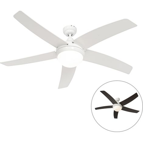 Smart Ceiling Fan White with Wood Print 132cm incl. LED Dimmable with Remote Control - Cool (1/4)