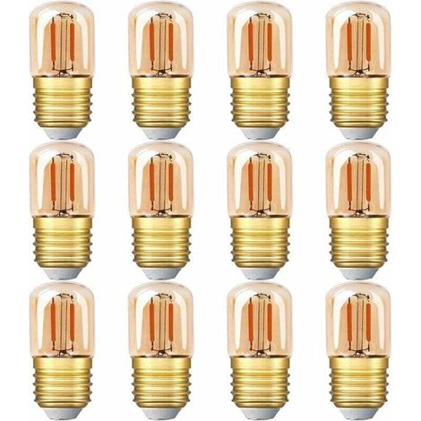 Mini-LED-Röhrenlampe, 1 W T28 Edison LED-Filamentlampe E27 Schraubsockel 2200 K Superwarmgelbe Lampe für dekorative Zwecke, nicht dimmbar (bernsteinfarbenes Glas) 12er-Pack [Energieklasse G]