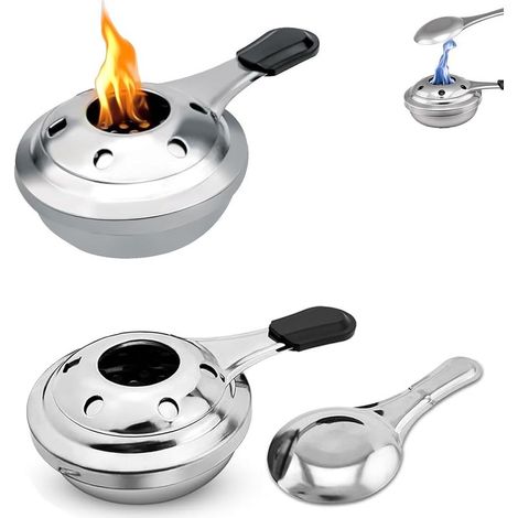 Brûleur À Fondue à Alcool, Brûleur à alcool 2 pièces, brûleur à pâte en acier inoxydable 15,5 x 9,5 cm, allume-fondue, brûleur à pâte, pour fondue en plein air, camping, randonnée, pique-nique (1/5)