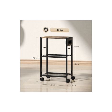 Meuble porte-imprimante marron rustique avec roulettes, prises, ports USB et USB-C, charge 40 kg pour bureau et maison (1/5)