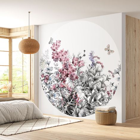 Papier peint rond / cercle - Motif floral - Diamètre 50 cm (1/4)