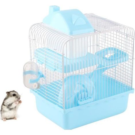 1 Cage pour hamster,2 couches,design amovible,ventilation,plastique et fil métallique,pour petits animaux
