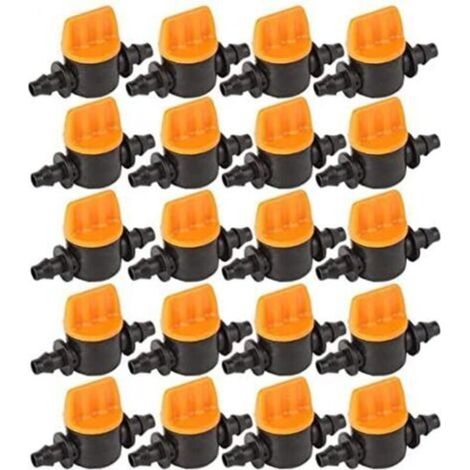 CSPARKV 20 Pièces Vanne de tubes d'irrigation, soupape d'irrigation goutte à goutte  de pouce barbelé vanne d'arrêt de tube d'irrigation  Mini-vanne capillaire à double barbillon 4/7