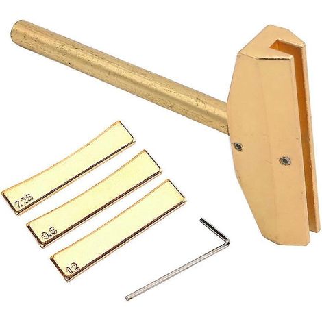Werkzeug zum Einstellen und Anpassen der Bünde von Gitarre und Bass, mit radialen Messingeinsätzen, vergoldet. (1/5)