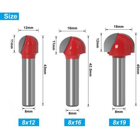 5 Pcs Fraise pour défonceuse à Fond Rond Bois, 8mm pour défonceuse, Gravure Fin Mill Outil de Coupe, Fraise à affleureuse et toupie Raboter Outil de Travail du Bois (1/4)