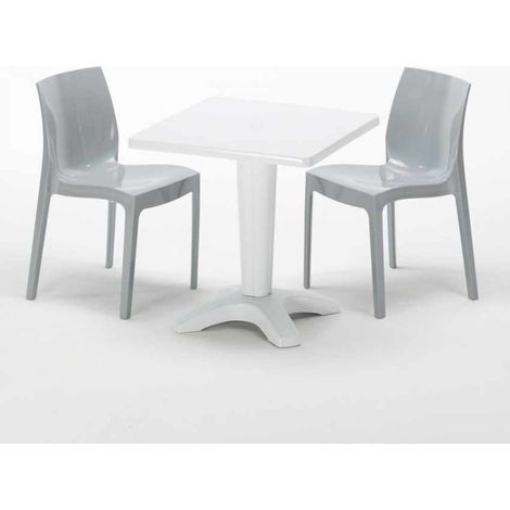 Mesa Cuadrada Blanca 70x70 cm y 2 Sillas De Colores Ice Patio - Gris