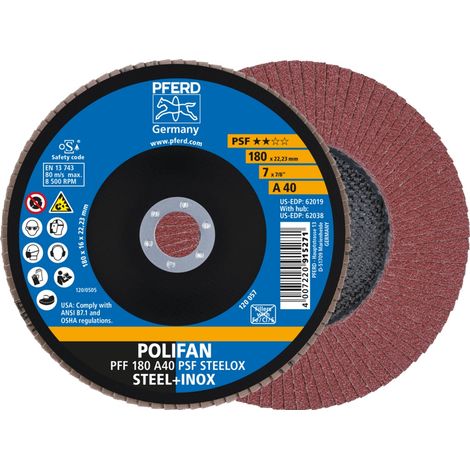 PFERD TOOLS POLIFAN Fächerscheibe PFF 180x22,23 mm flach A40 Universallinie PSF STEELOX Stahl/Edelstahl 10 Stk (1/5)