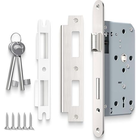 1-PCS Satin Nickel 7255 Serrure à mortaiser avec deux clés pour portes intérieures et de salle de bains (1/5)