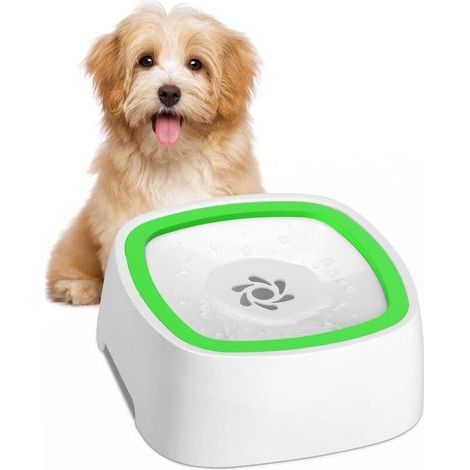 Anti-splash dog water bowl, 1.5L dog/cat bowl, anti-splash dog bowl, travel/outdoor/household dog bowl (green) (1/5)