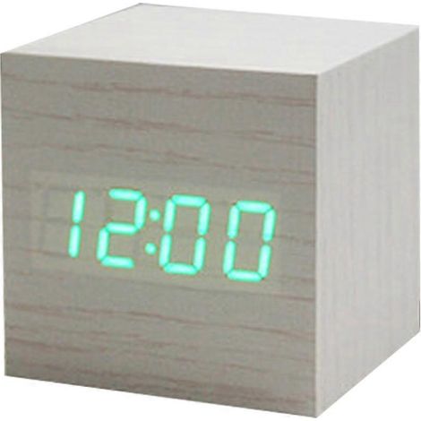 Réveil cubique en bois à activation sonore, réveil carré de table de chevet, multifonctionnel pour chambre d'enfant/dortoir 04 (1/5)