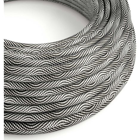Creative-Cables, Cavo elettrico rivestito in tessuto, 2 x 0,75 mm², 50 m, Nero-Argento ERM64, Rotondo, effetto seta