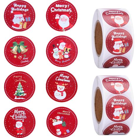 2 Rouleau 1000 PCS Autocollants De Noel, Gommettes Noël, 2 Rouleaux Autocollants Ronds de Noël, Étiquettes Noel Adhésives (1/5)