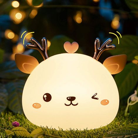 Lauwexe – Weiches LED-Nachtlicht in Form eines Rehs aus Silikon – 7 einstellbare Farben – USB-aufladbar – Beruhigende Atmosphäre fürs Kinderzimmer (1/5)