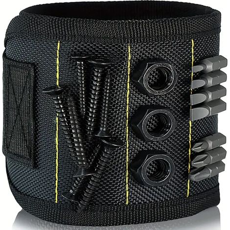 Bracelet magnétique robuste pour vis, clous et forets, aimants puissants maintenant les outils fermement, idéal pour bricolage, travaux manuels et décoration intérieure, accessoire pratique pour homme (1/5)