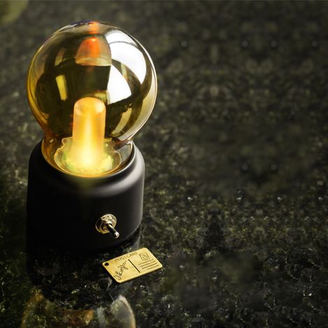 Veilleuse USB Rechargeable en forme d'ampoule, lampe de bureau continue pour dortoir, chambre à coucher, chevet, noir