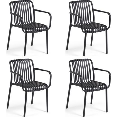 GLOUPIE Set 4 Poltrone Eloise In Polipropilene Solido E Resistente Alle Intemperie Nero, Impilabili, L 56 x P 42 x H 81 Cm