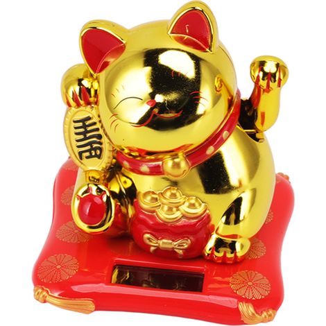 Chat porte-bonheur solaire, symbole de richesse, mignon et ensoleillé, figurine de chat porte-bonheur, décoration pour la maison ou la voiture, sac de bénédiction doré (1/5)