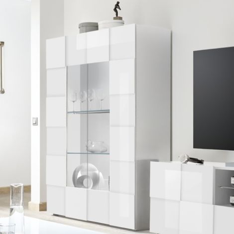 Vitrine design laqué blanc 2 portes MADO (1/5)