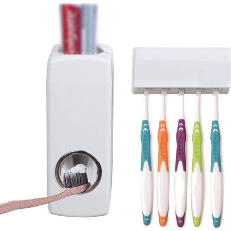 Porte Brosse À Dents - Distributeur De Dentifrice Intégré - Montage Sans Perçage - Blanc - Pour Salle De Bain Domestique - 1 Pièce