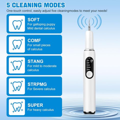 Nettoyeur de Tartre, Detartreur Dentaire Ultrasone, 5 Modes de Nettoyage avec LED, Détartreur Dentaire Électronique Sans Douleur pour Éliminer la (1/5)