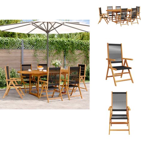 Ensemble à Manger de jardin 7pcs noir polypropylène bois massif - Meubles De Jardin - Salon De Jardin - Set De Jardin - Mobilier Extérieur - Table De Jardin Extensible (1/5)