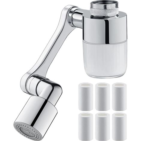 Rubinetto Lavabo Girevole 1440° con Filtro Acqua Integrato, Doppio Getto Antischizzo in Rame Massiccio Cromato, Design Moderno per Bagno e Cucina (1/5)