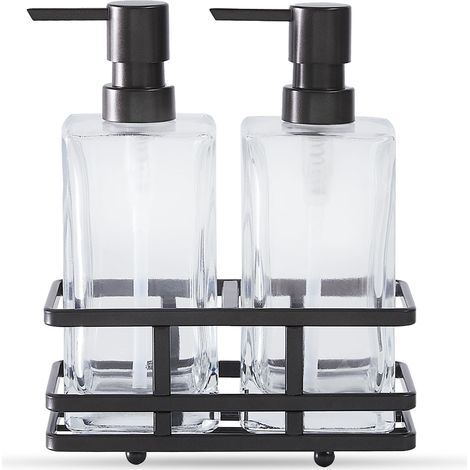Distributeur de Lotion et de Savon carré en Verre Transparent avec Support en métal pour Salle de Bain, Cuisine, Maison, Bureau, Voyage, hôtel, Fait à la Main, Lourd (Bronze huilé) (1/5)