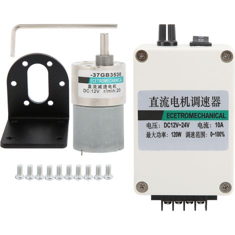 Moteur à courant continu 12V basse vitesse, micro aimant permanent XD‑37GB3530, avec support + régulateur + engrenage 20 tr/min (1/5)