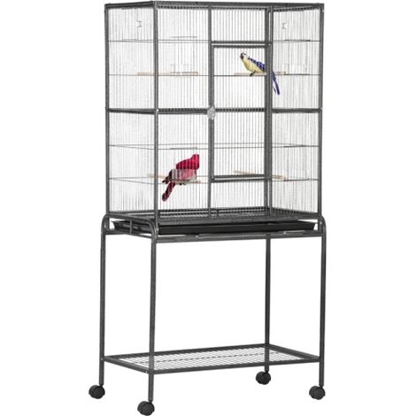 Spacious Bird Cage with Stand and Storage, Wood Perch for Parrots, Canaries, Budgies, and Cockatiels, 81 x 48 x 162.5 cm (1/5)