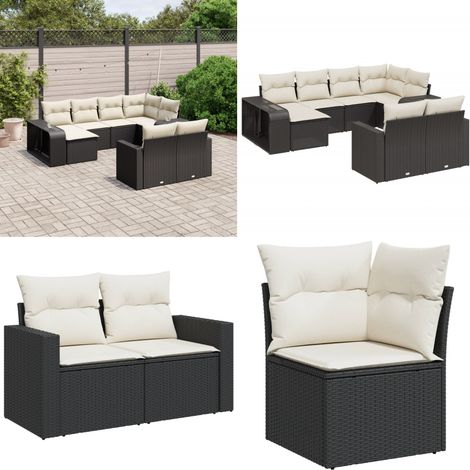 10-tlg. Garten-Sofagarnitur mit Kissen Schwarz Poly Rattan - Gartenmöbel - Outdoor Möbel - Rattan Gartenset - Lounge Set - Esstischgarnitur - Home & Living (1/5)