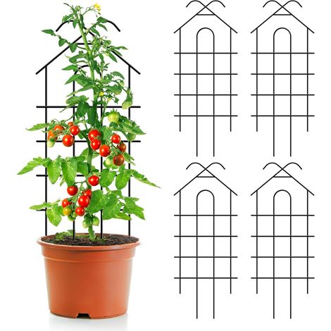 Lot de 4 treillis de jardin en métal robuste pour intérieur/extérieur - 101,6 cm - Pour plantes en pot, plantes d'intérieur, vignes grimpantes, noir (1/5)